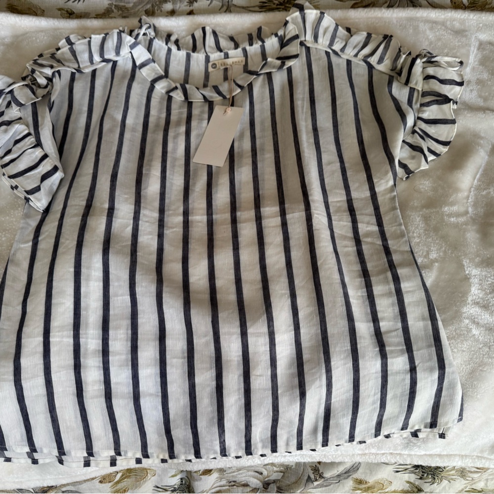Striped Ruffle Sleeve Top - Picture 2 of 7